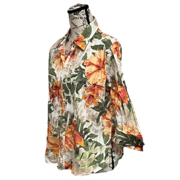 Allison Daley Floral Hawaiian Blouse PL Beach Coastal Festival Boho Cruise - Picture 2 of 9